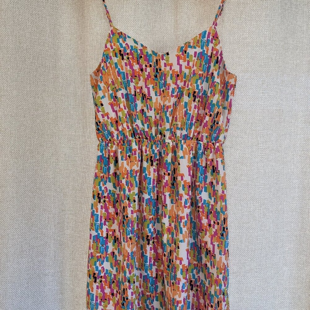 Everly, Multicolor Lined Mini Sundress Spaghetti Straps, Empire Waist, Size M